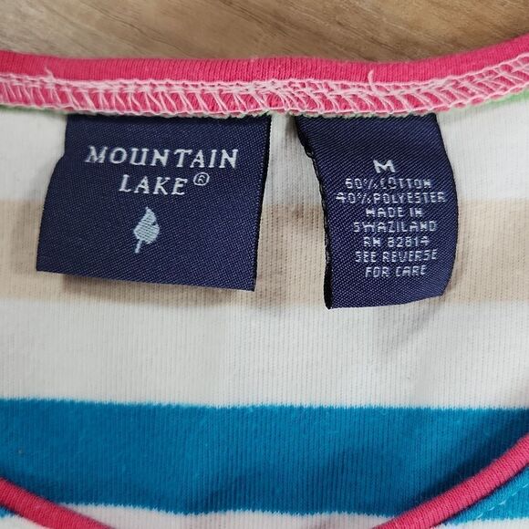 🔺️Mountain Lake White & Multicolored Stripe Button Cardigan Medium - Picture 9 of 10